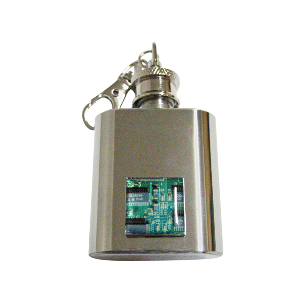 Square Green Computer Circuit Keychain Flask - image 1